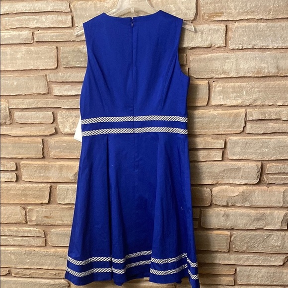 CALVIN KLEIN Women's Blue a-line sleeveless DRESS with pinstripe trim Size 10 - Picture 10 of 11